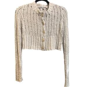 theOpen Product Loose-Knit Cardi, Ecru, Cropped Boho Festival Artsy Streetwear S